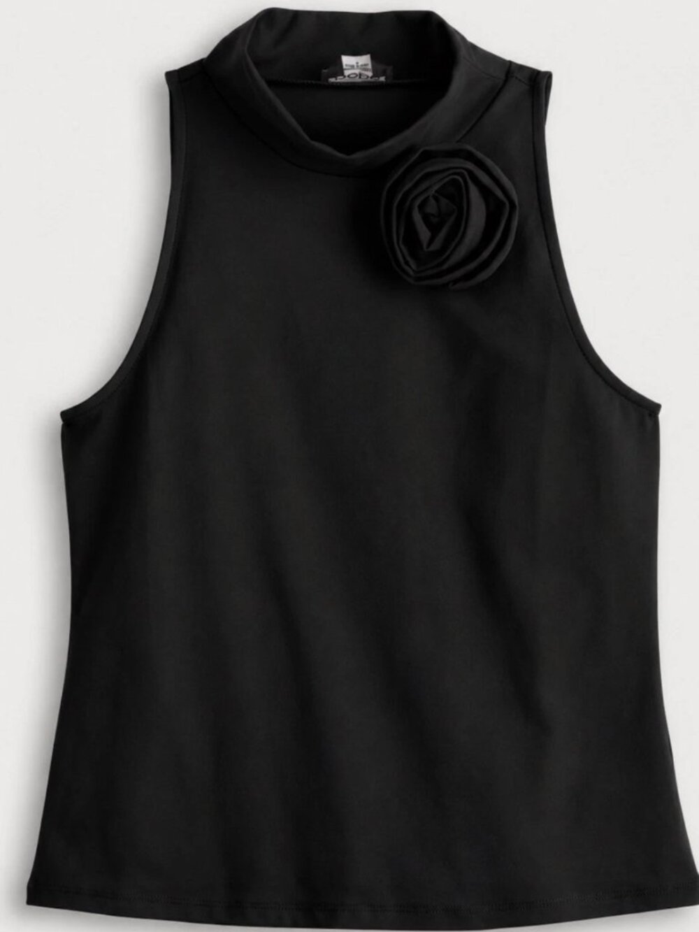 bebe Women's Black Mock Neck Rosette Sleeveless Tank Top Size M NWT